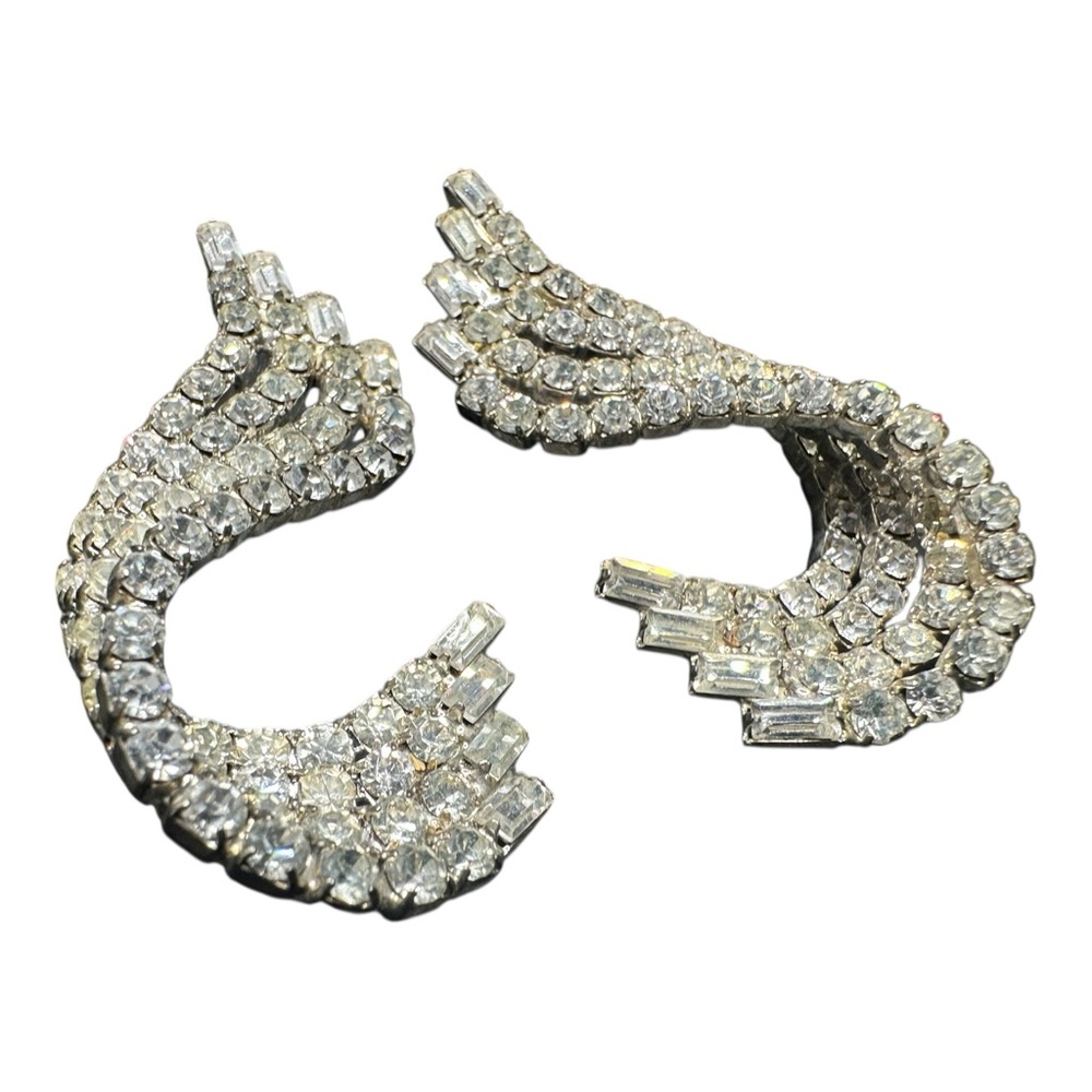 Vintage Art Deco Revival Wing Twist Earrings Old Hollywood Glam Rhinestone Posts - Picture 7 of 15